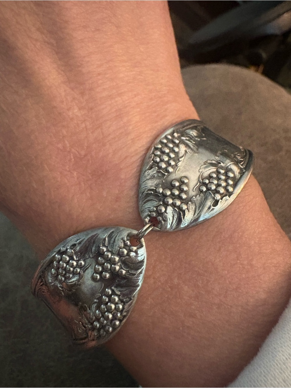 Handmade Vintage Grapevine Spoon Bracelet - Silver